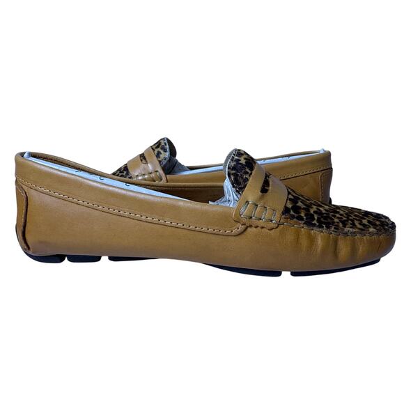 Massimo Matteo Penny Loafer Driver Slip On Women's 9.5 Tan Leather Cheeta Vamp - Picture 8 of 12